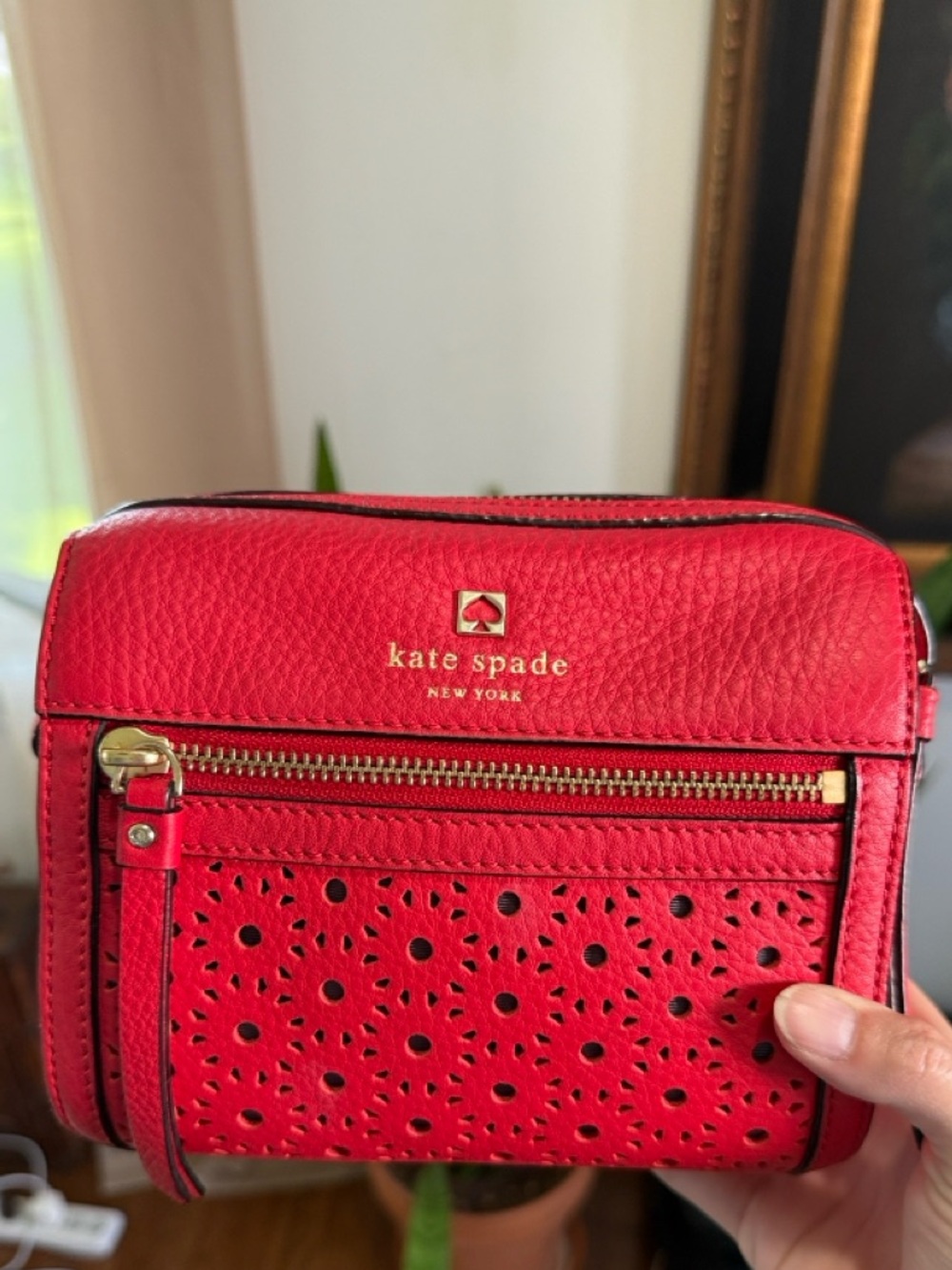 kate spade Red Perforated Leather Crossbody Bag